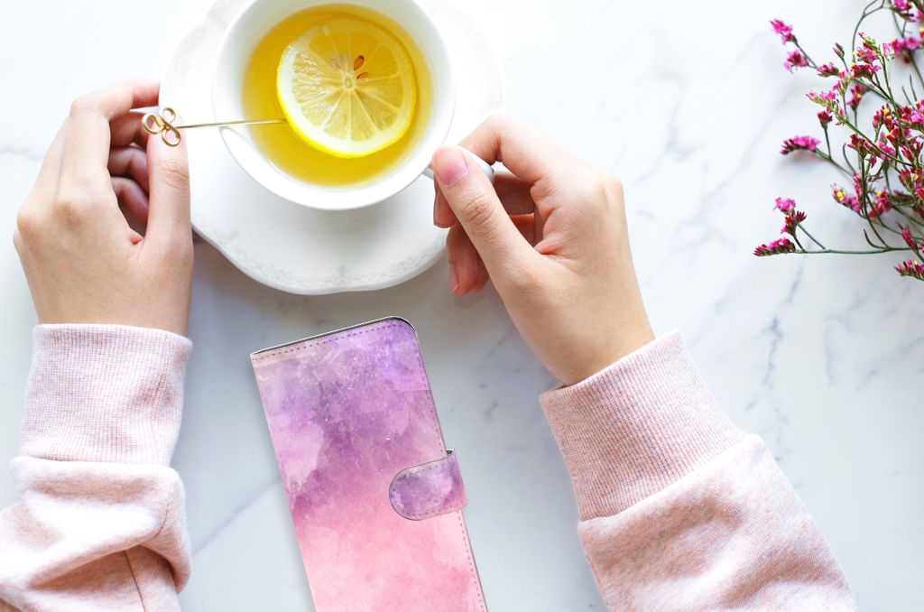 Hoesje OPPO Reno10 | 10 Pro Pink Purple Paint boekcase model roze paars aanzicht