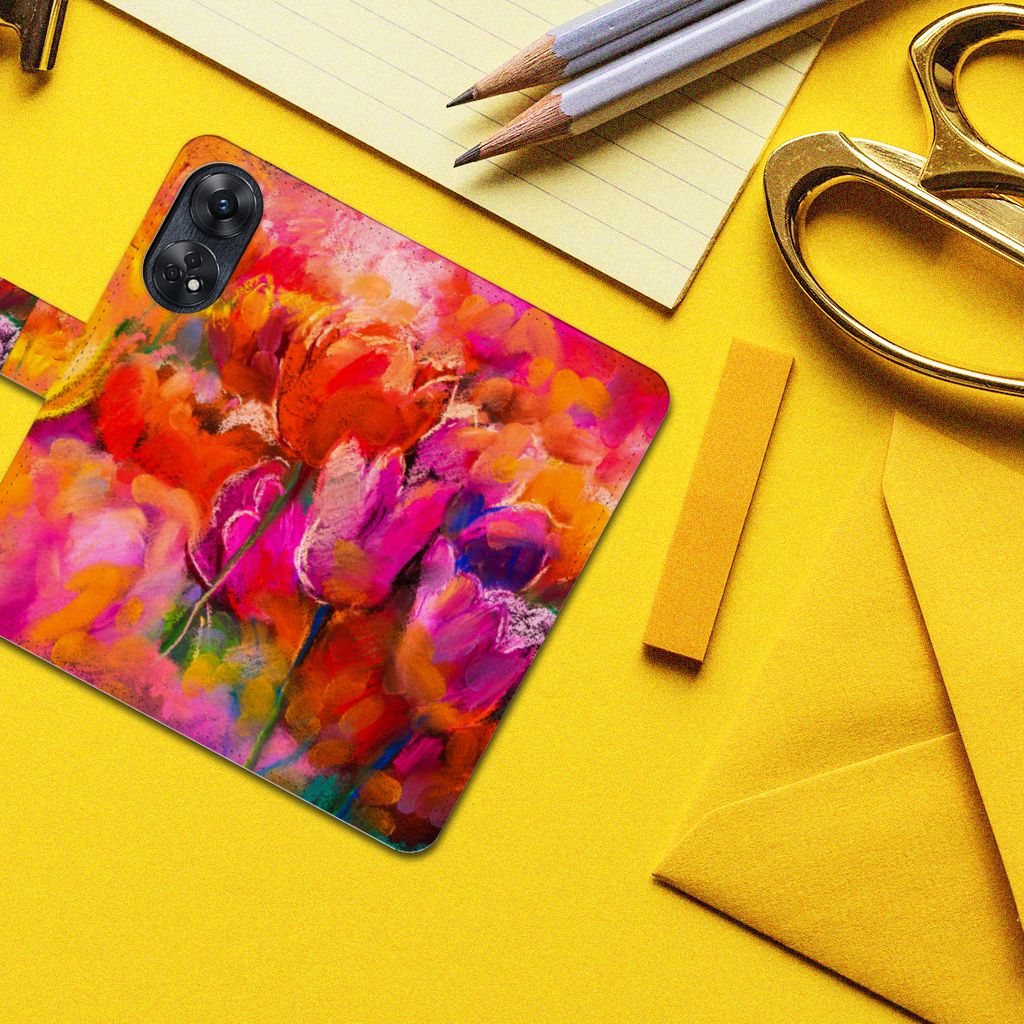 Hoesje OPPO Reno8 T 4G Tulips kleurrijk design tulpen aanzicht