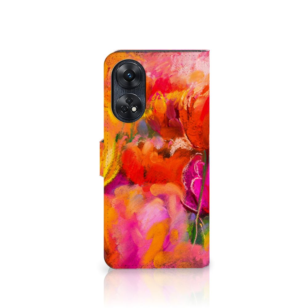 Hoesje OPPO Reno8 T 4G Tulips telefoonhoesje kleurrijk ontwerp bloemen achterzijde