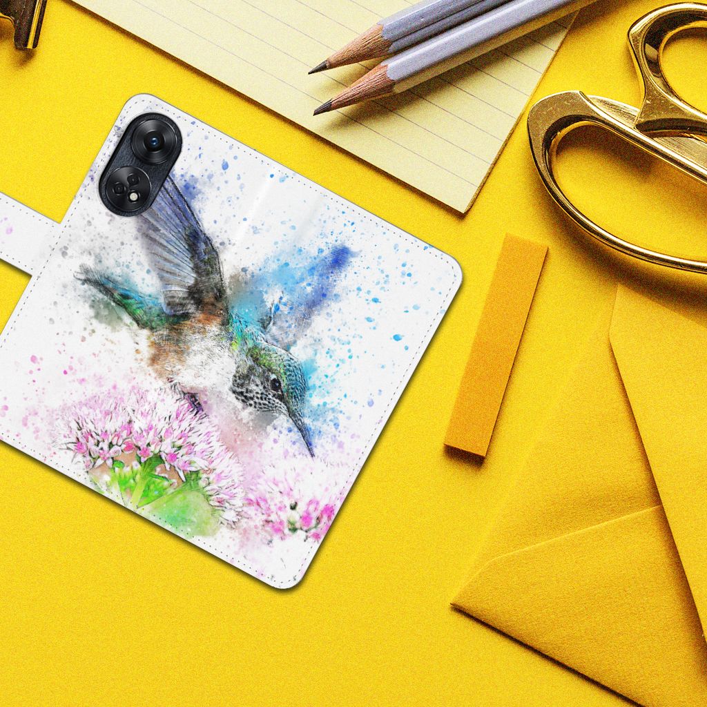 Hoesje OPPO Reno8 T 4G Vogel kolibrie bloem zijaanzicht