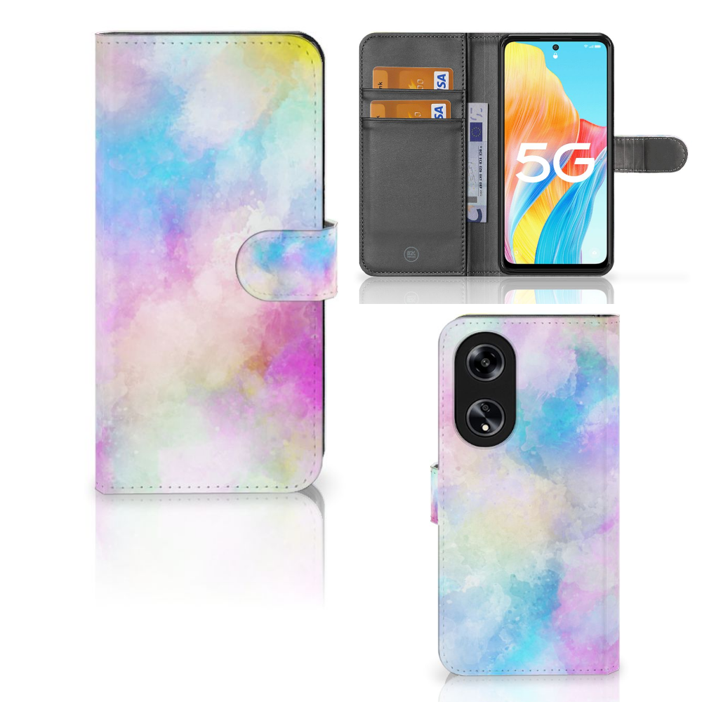 Hoesje OPPO Reno8 T 5G Watercolor Light met pasjeshouder in pastelkleuren