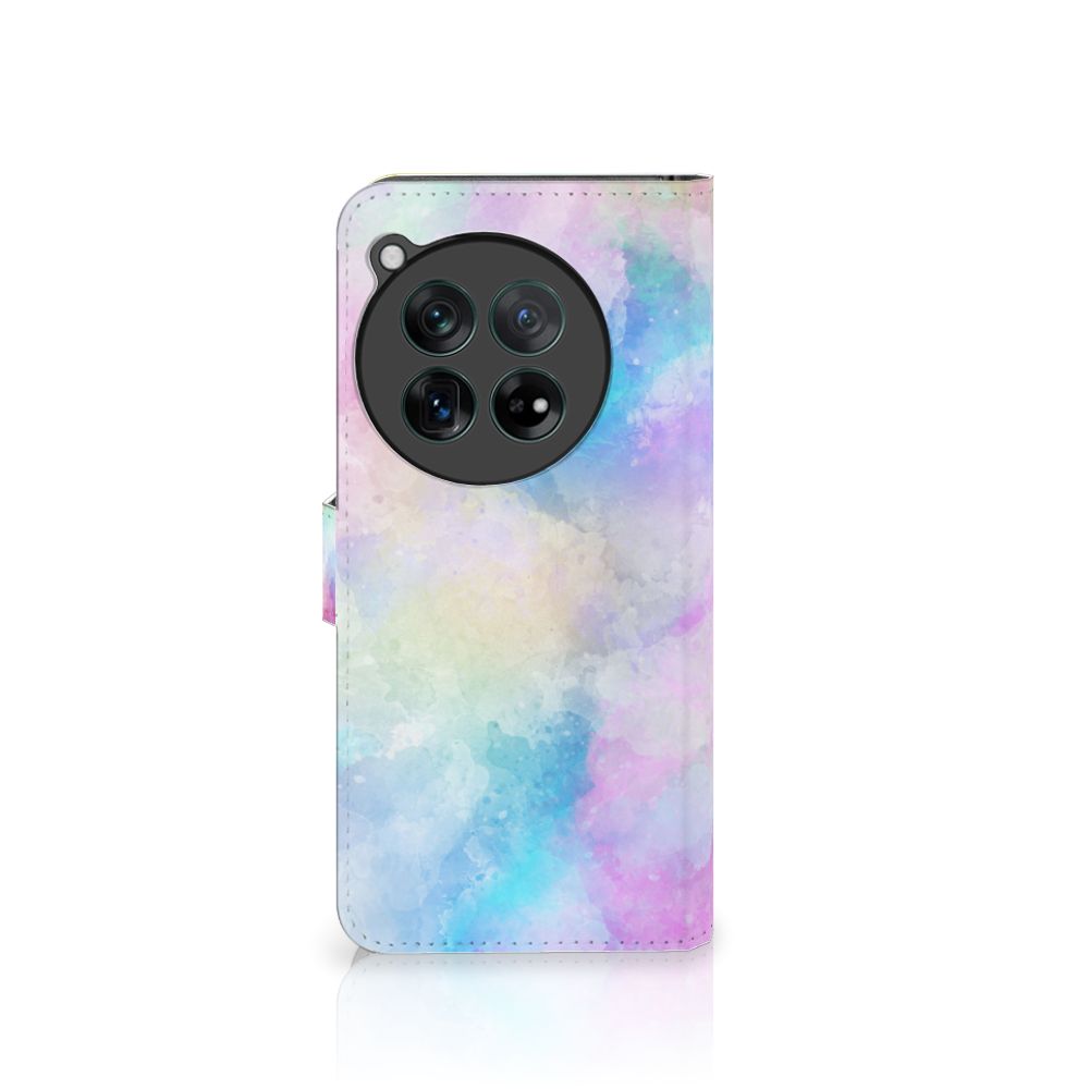 Hoesje OnePlus 12 Watercolor Light met pastelkleuren en pasjeshouder, uniek en rustig ontwerp.