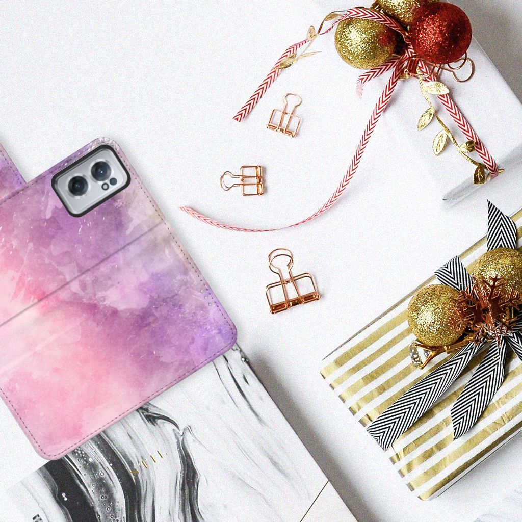 Hoesje OnePlus Nord CE 2 Pink Purple Paint bookcase ontwerp bovenaanzicht