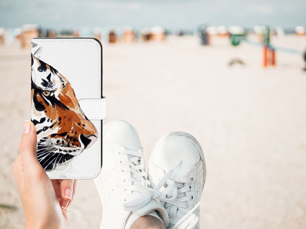 OnePlus Nord CE 3 hoesje Watercolor Tiger zijaanzicht strand