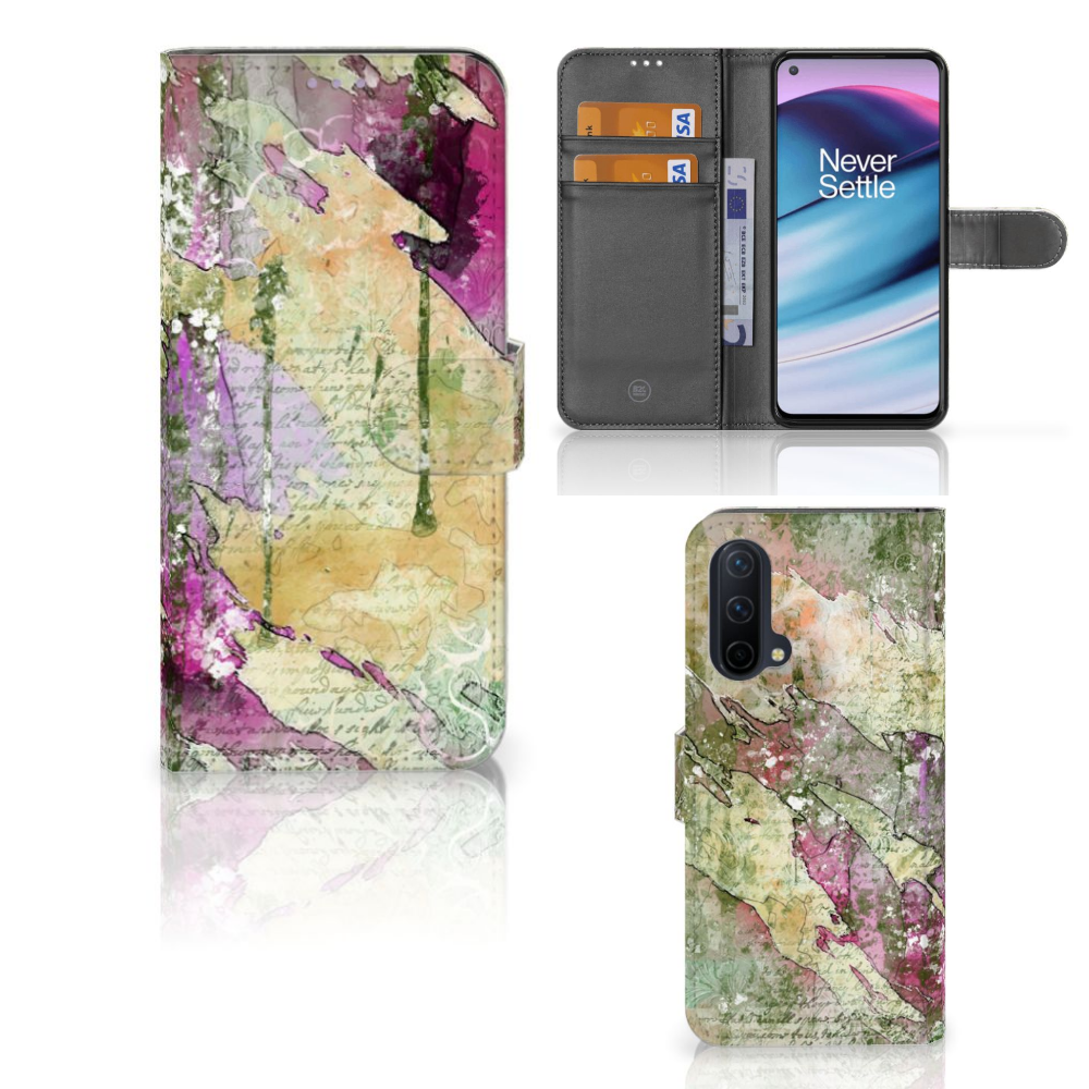 Hoesje OnePlus Nord CE 5G Letter Painting design voorkant achterkant binnenkant
