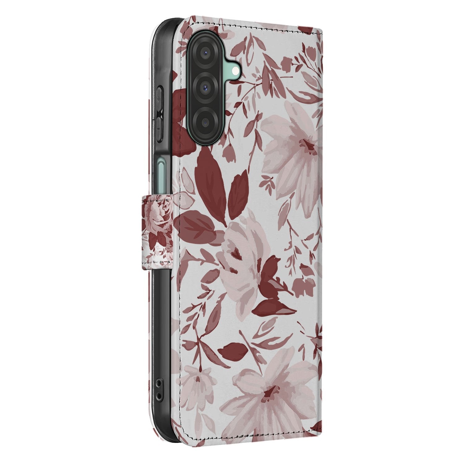 Hoesje Samsung Galaxy A17 Watercolor Flowers boekhoesje bloemenprint zijkant