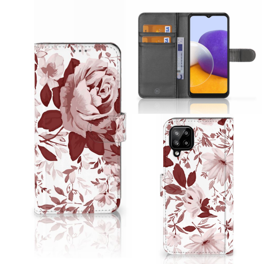 Hoesje Samsung Galaxy A22 4G M22 Watercolor Flowers boekhoesje bloemen elegant aanzicht