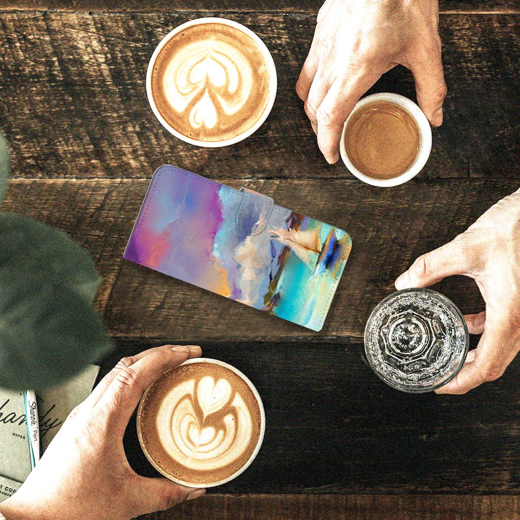 Hoesje Samsung Galaxy A24 4G Boat artistiek ontwerp met boot koffie en drank op houten tafel