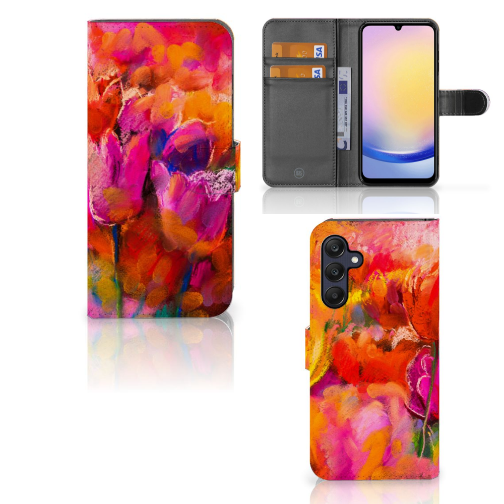 Hoesje Samsung Galaxy A25 Tulips telefoonhoesje tulpen kleurrijk ontwerp aanzicht