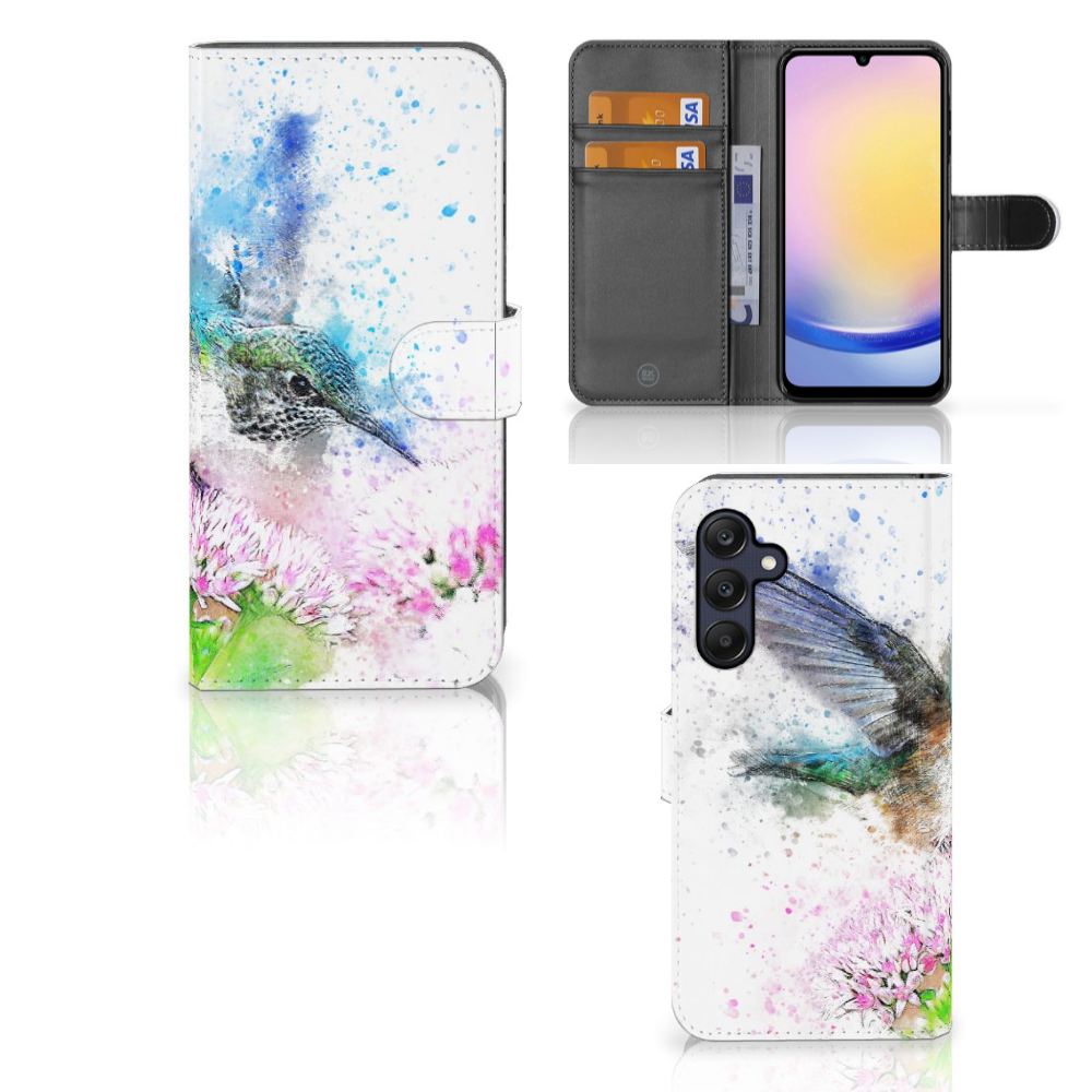 Samsung Galaxy A25 Hoesje Vogel kleurrijk design vooraanzicht achterkant
