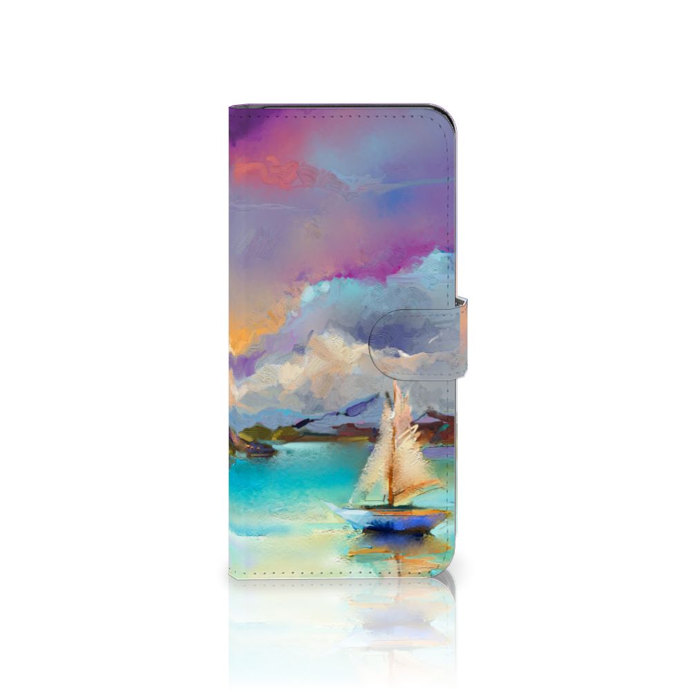 Hoesje Samsung Galaxy M14 Boat telefoonhoesje artistiek ontwerp boot abstract paars blauw groen