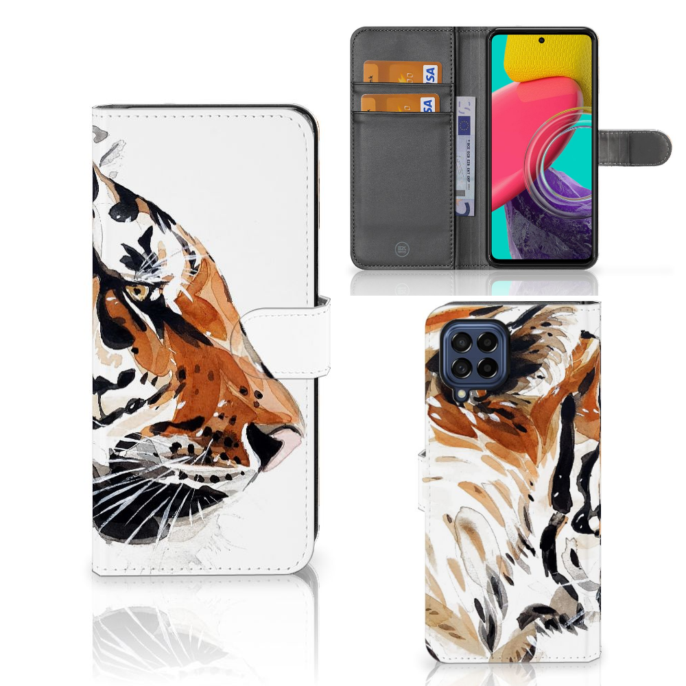 Hoesje Samsung Galaxy M53 Watercolor Tiger tiger schilderij vooraanzicht zijkant