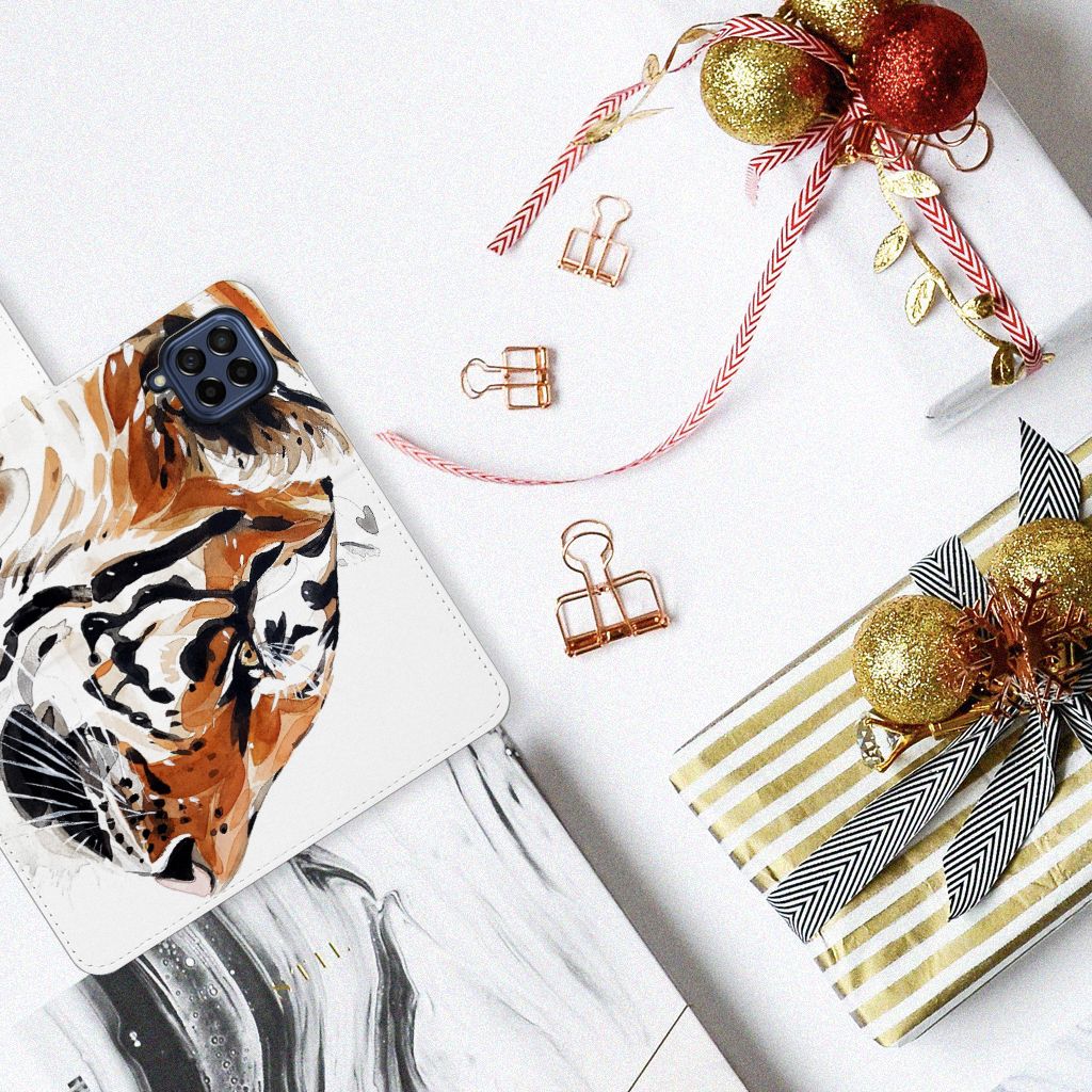 Samsung Galaxy M53 Hoesje Watercolor Tiger bovenaanzicht