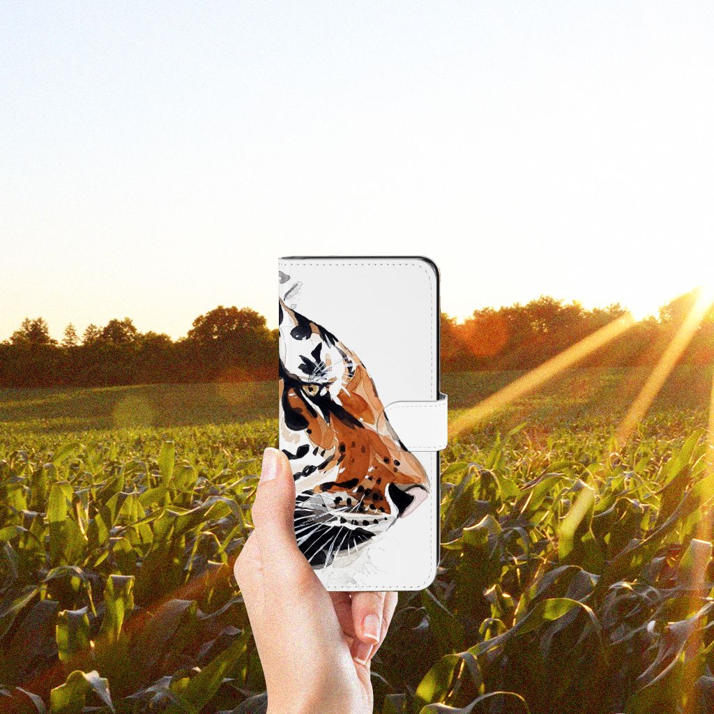 Hoesje Samsung Galaxy M53 Watercolor Tiger hand met design tijger veld natuur