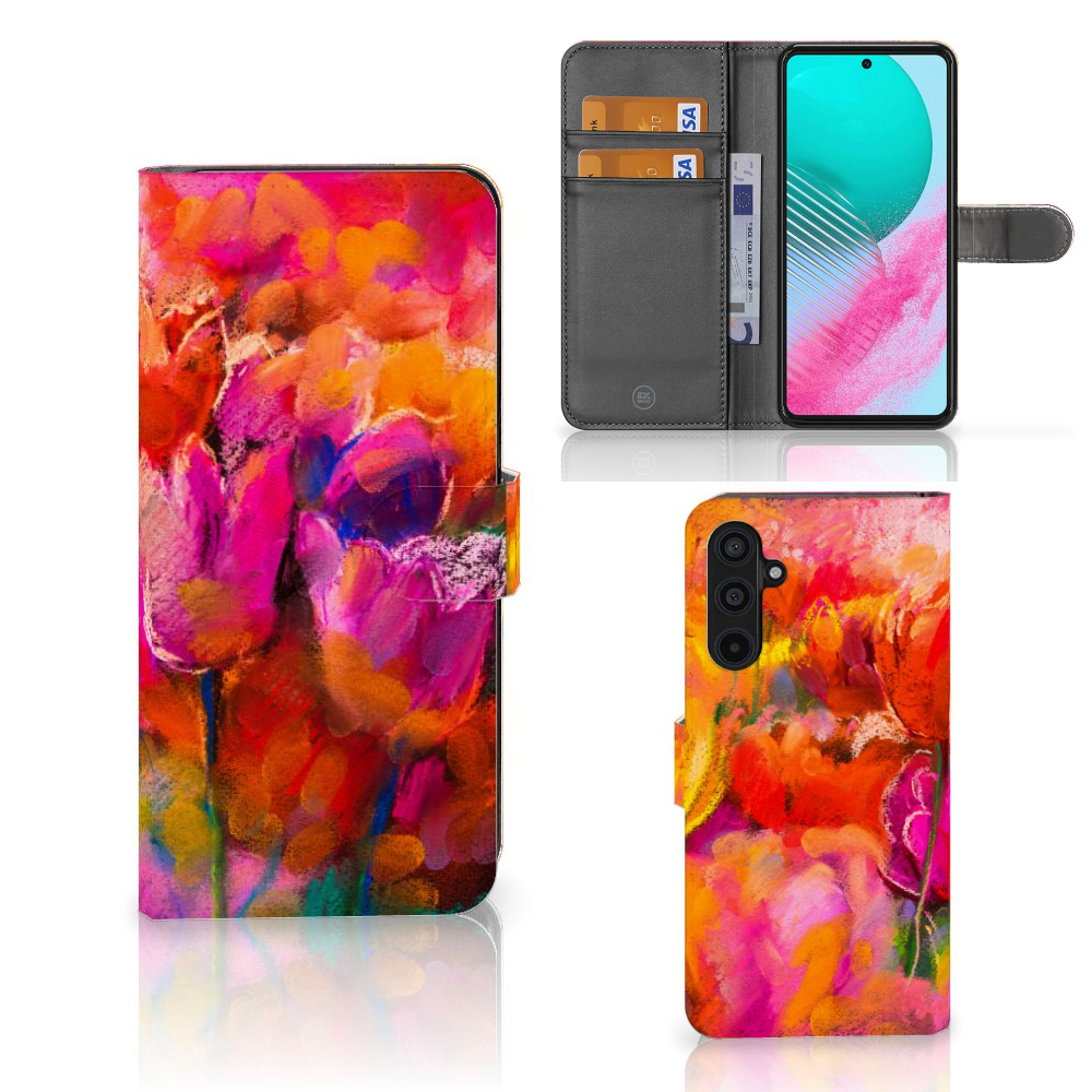 Hoesje Samsung Galaxy M54 Tulips telefoonhoesje kleurrijk tulpen ontwerp voorzijde achterzijde