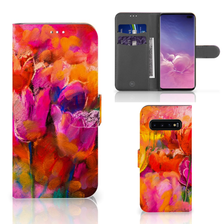 Hoesje Samsung Galaxy S10 Plus Tulips telefoonhoesje kunstzinnig kleurrijk met ruimte voor pasjes