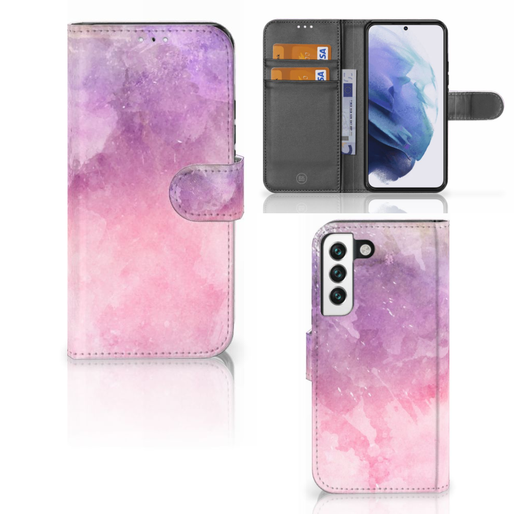 Samsung Galaxy S22 hoesje Pink Purple Paint bookcase front zij aanzicht