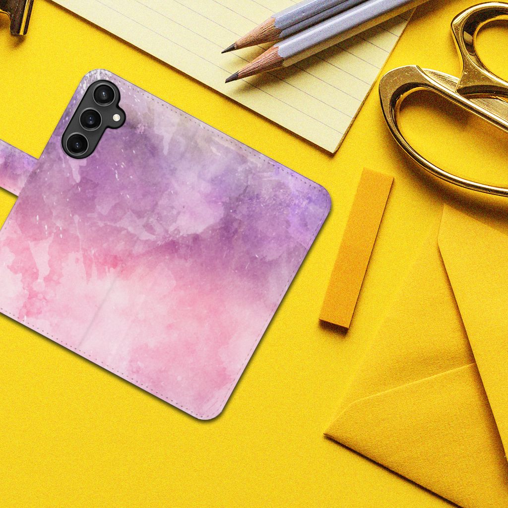 Hoesje Samsung Galaxy S23 FE Pink Purple Paint bookcase design bovenaanzicht