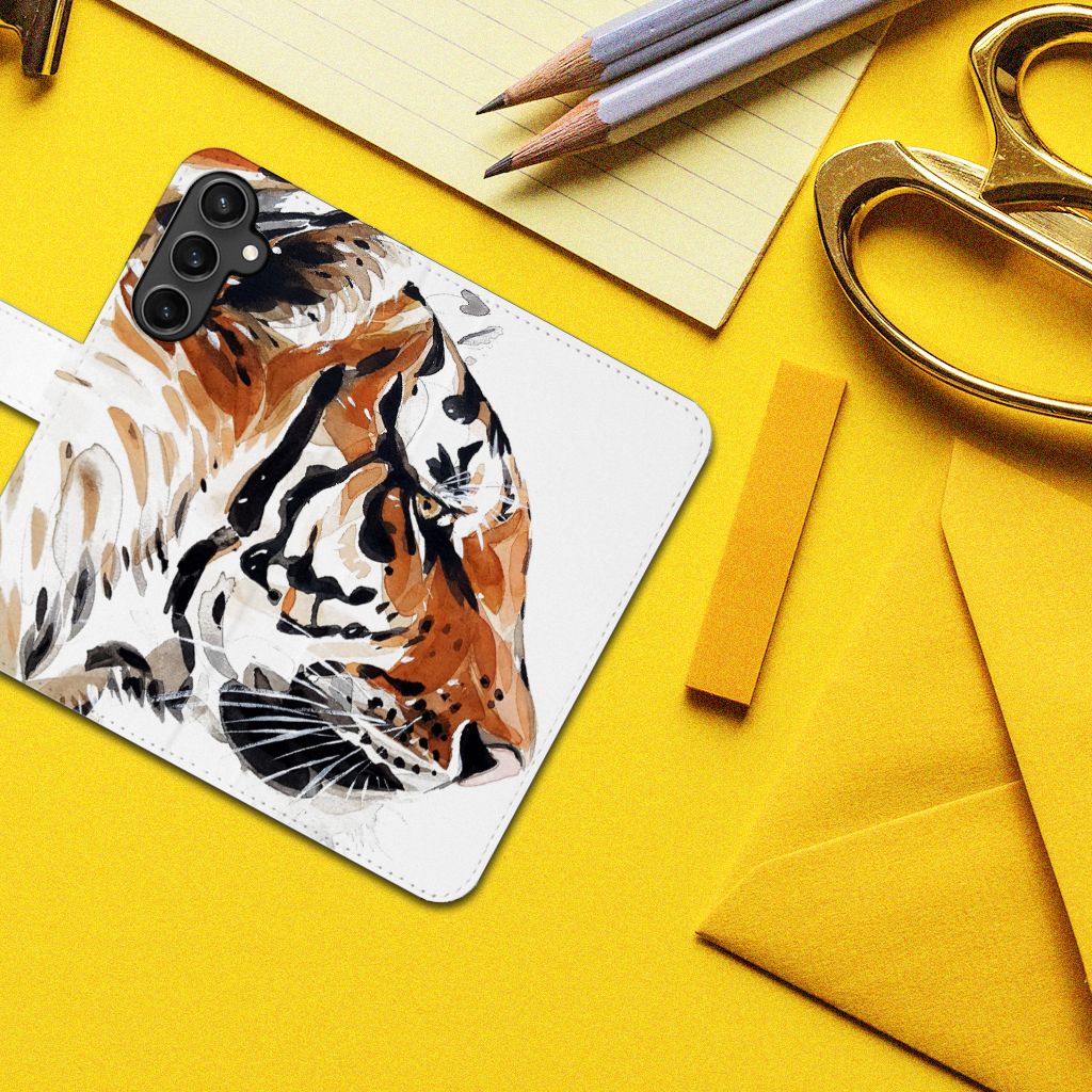 Samsung Galaxy S23 FE hoesje Watercolor Tiger zijaanzicht