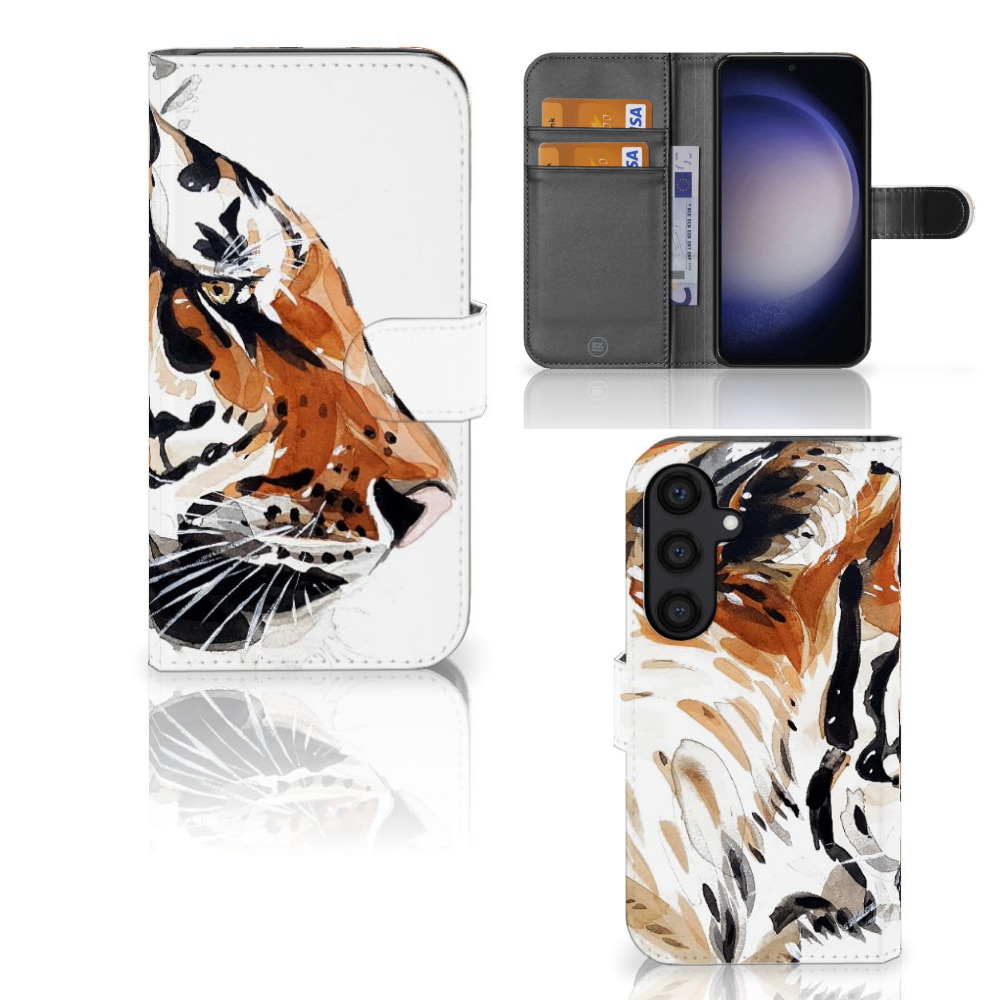 Hoesje Samsung Galaxy S24 Watercolor Tiger met magnetische sluiting, elegant en duurzaam design, ideale bescherming 🎨