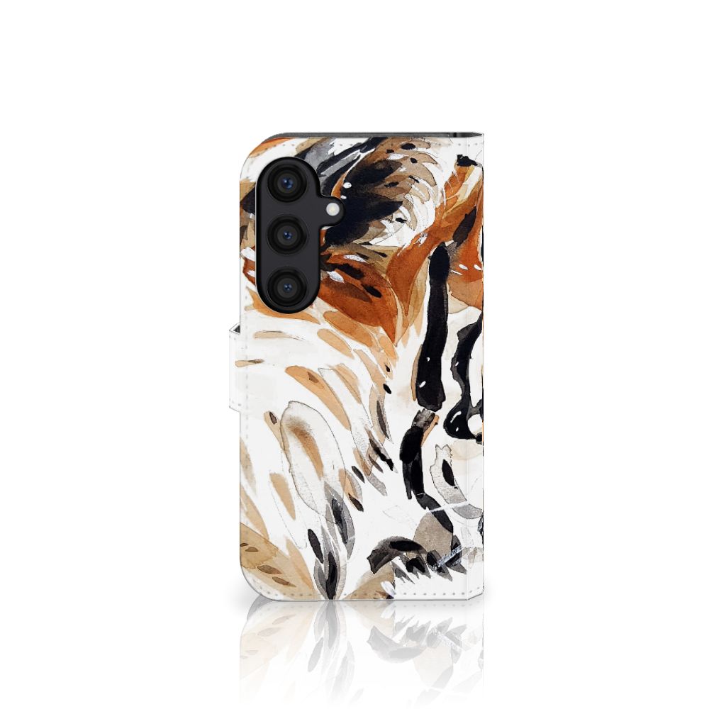 Hoesje Samsung Galaxy S24 Watercolor Tiger met abstracte tijgerprint, perfect cadeau 🎁 voor stijl, bescherming en duurzaamheid.