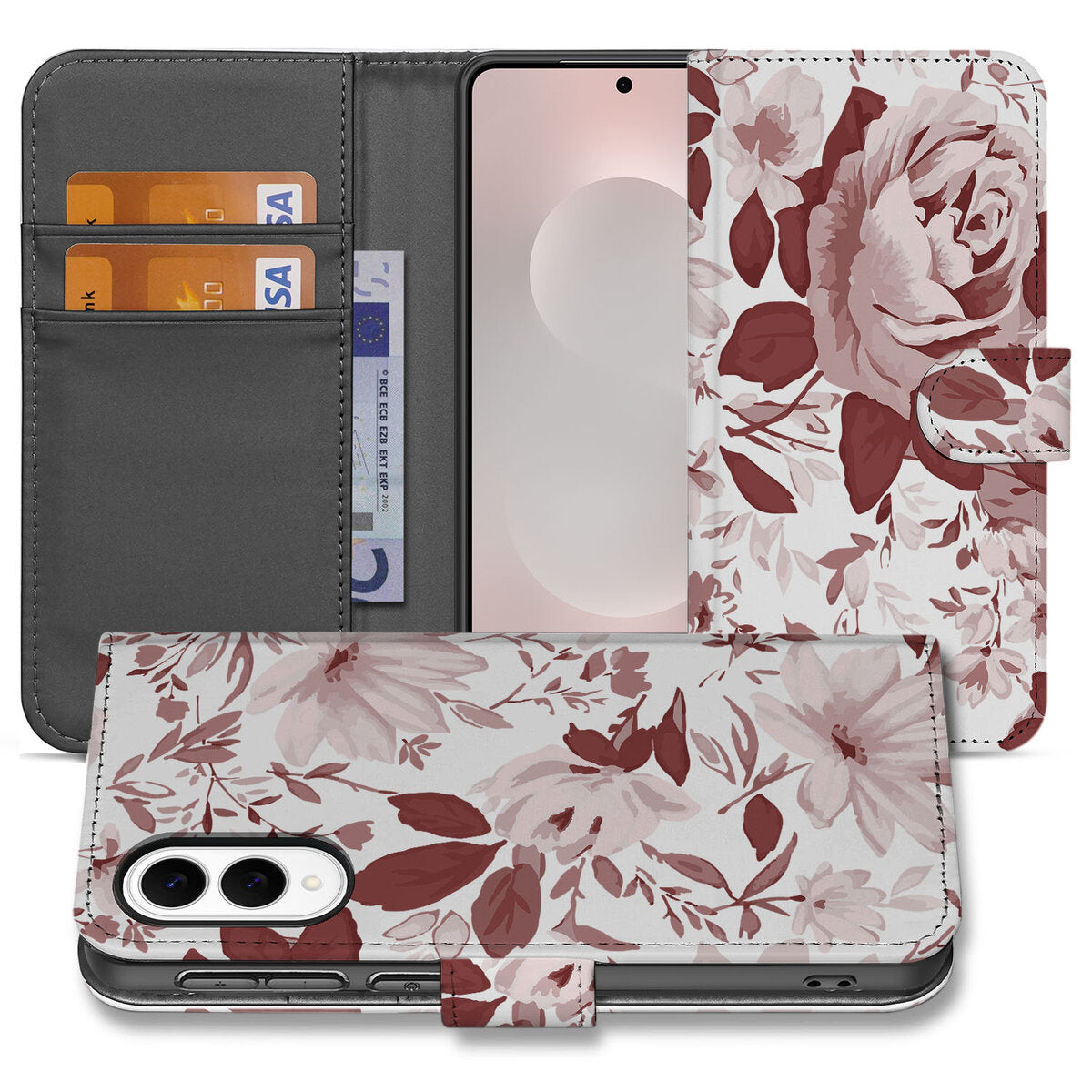 Hoesje Samsung Galaxy S25 Edge Watercolor Flowers boek cover design vooraanzicht
