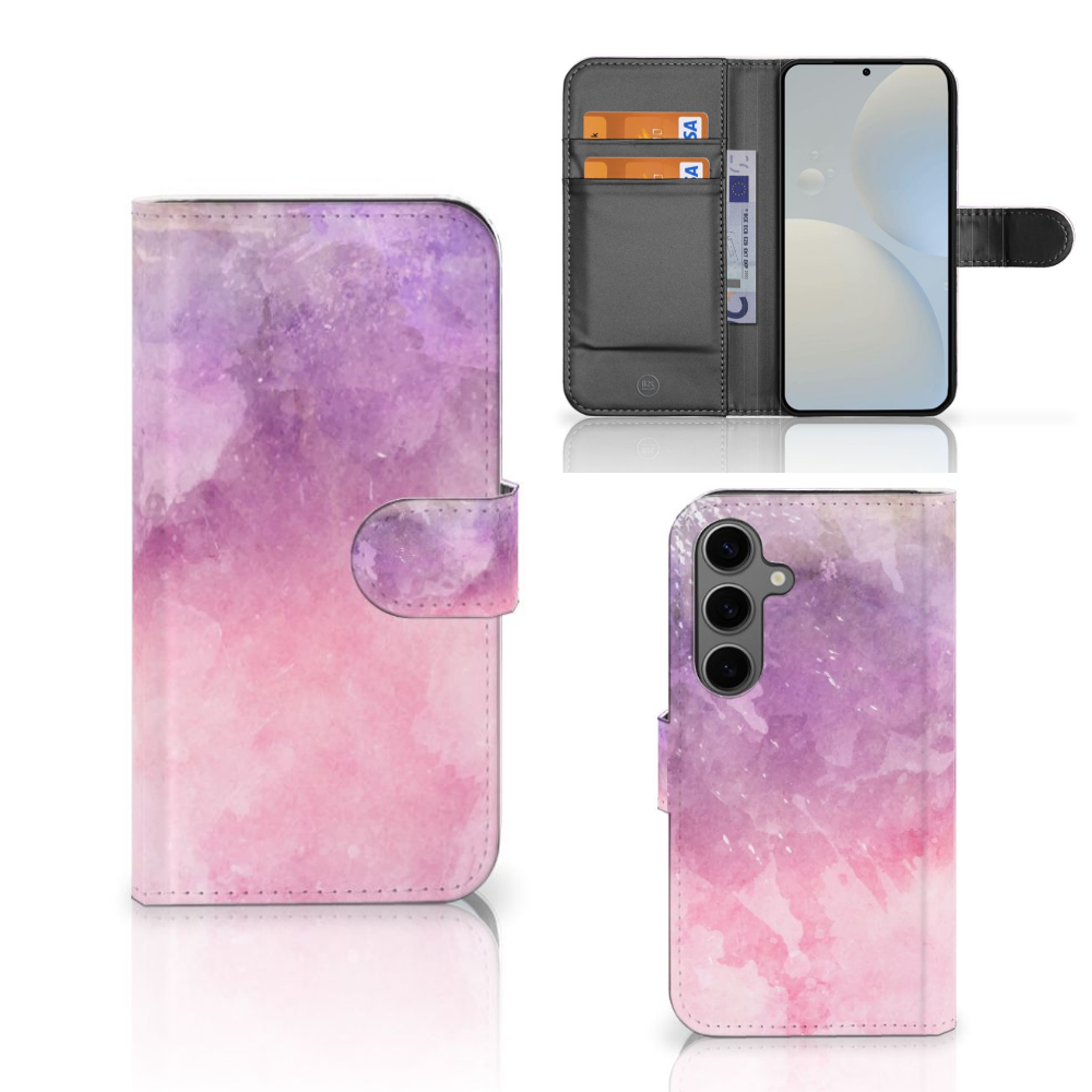 Hoesje Samsung Galaxy S25 Pink Purple Paint bookcase model design voor-achter-zijkant