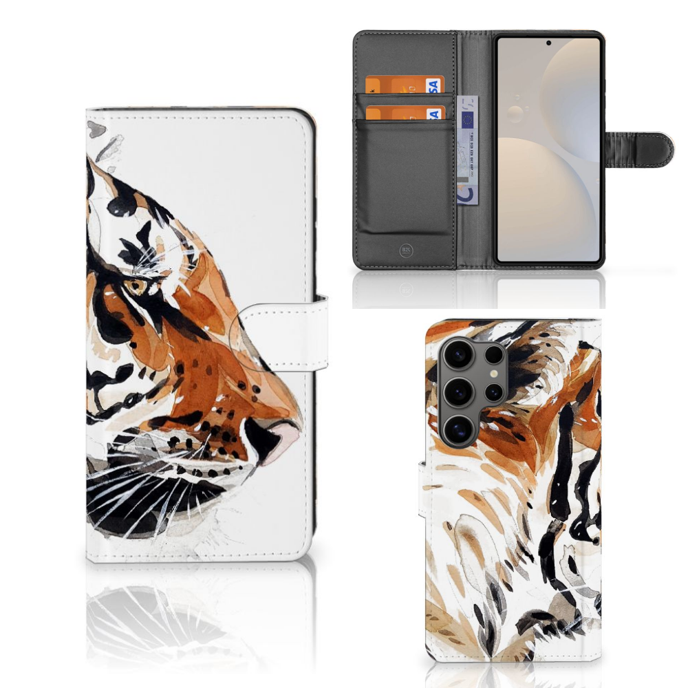 Hoesje Samsung Galaxy S25 Ultra Watercolor Tiger tijger voorkant zijkant binnenkant