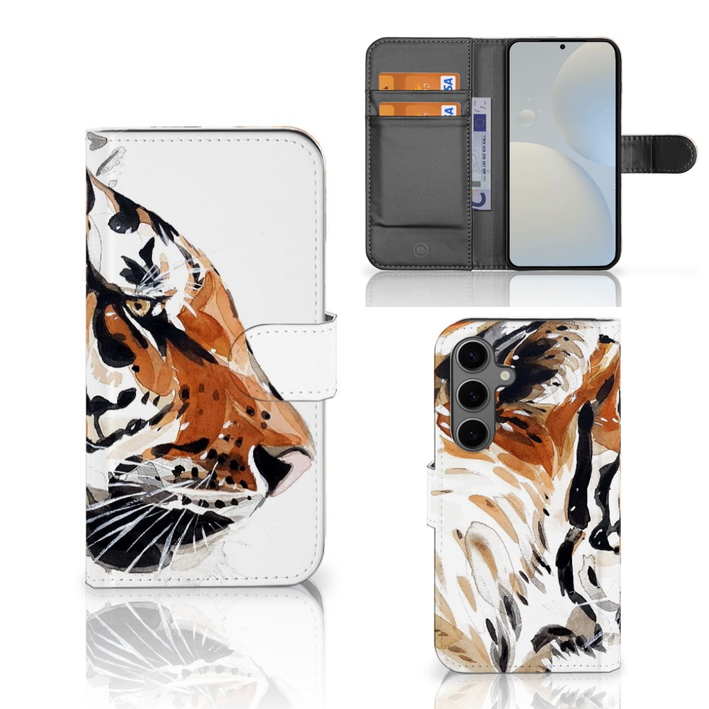 Hoesje Samsung Galaxy S25 Watercolor Tiger tijger voorkant zijkant achterkant