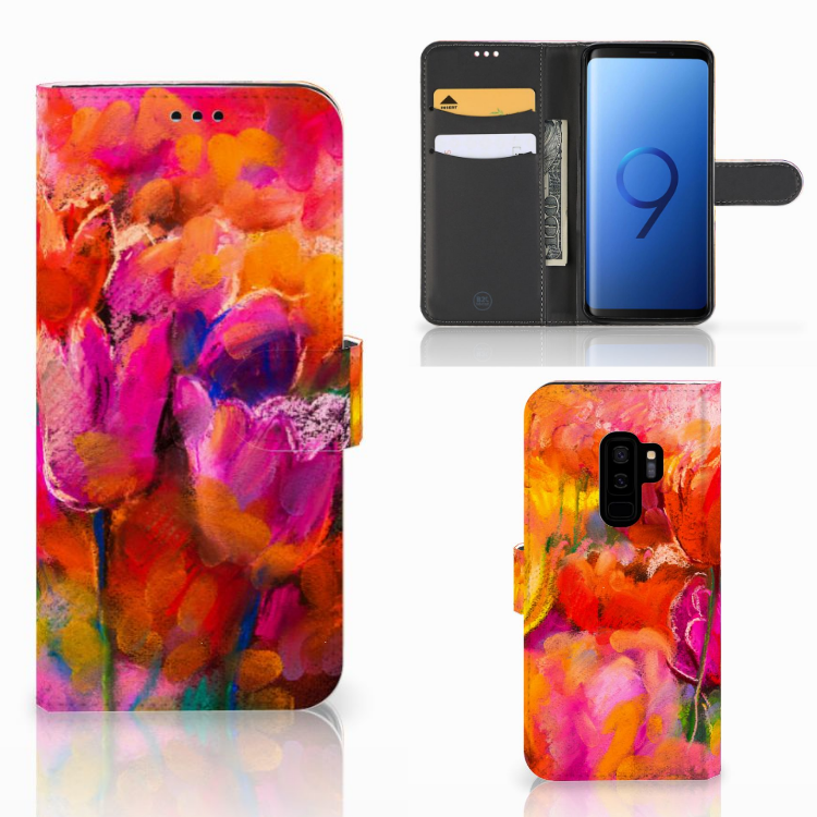 Hoesje Samsung Galaxy S9 Plus Tulips telefoonhoesje kleurrijk ontwerp tulpen vooraanzicht