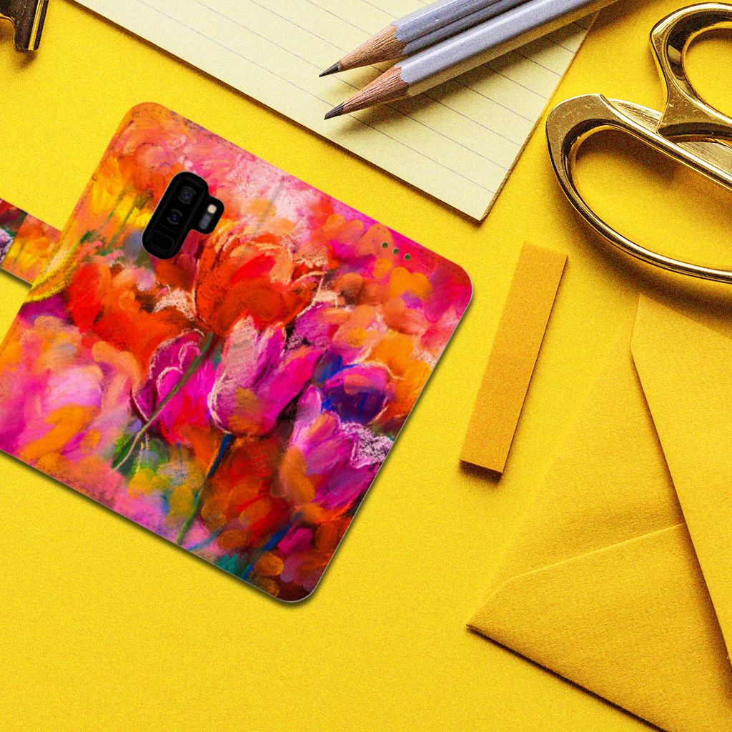Hoesje Samsung Galaxy S9 Plus Tulips telefoonhoesje kleurrijk design tulpen bovenaanzicht
