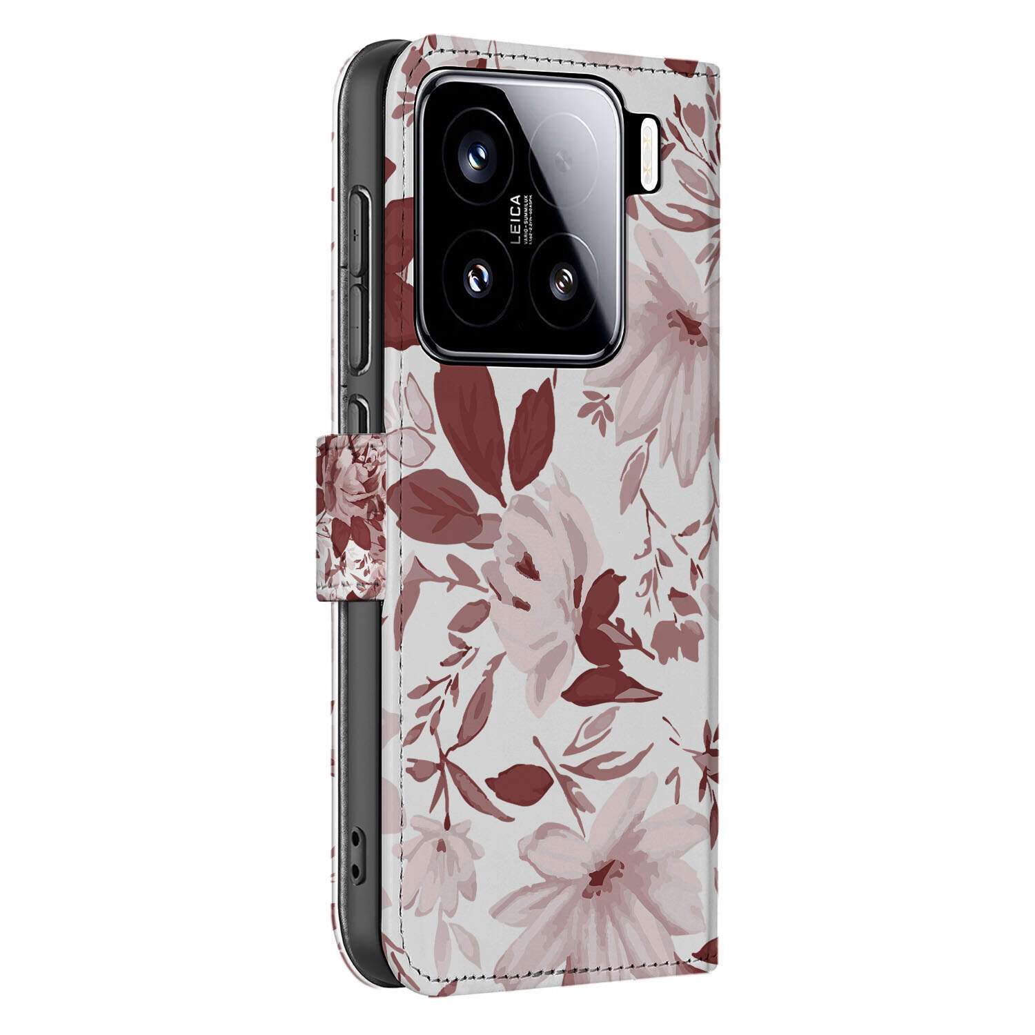 Xiaomi 15 hoesje Watercolor Flowers boek case zijkant