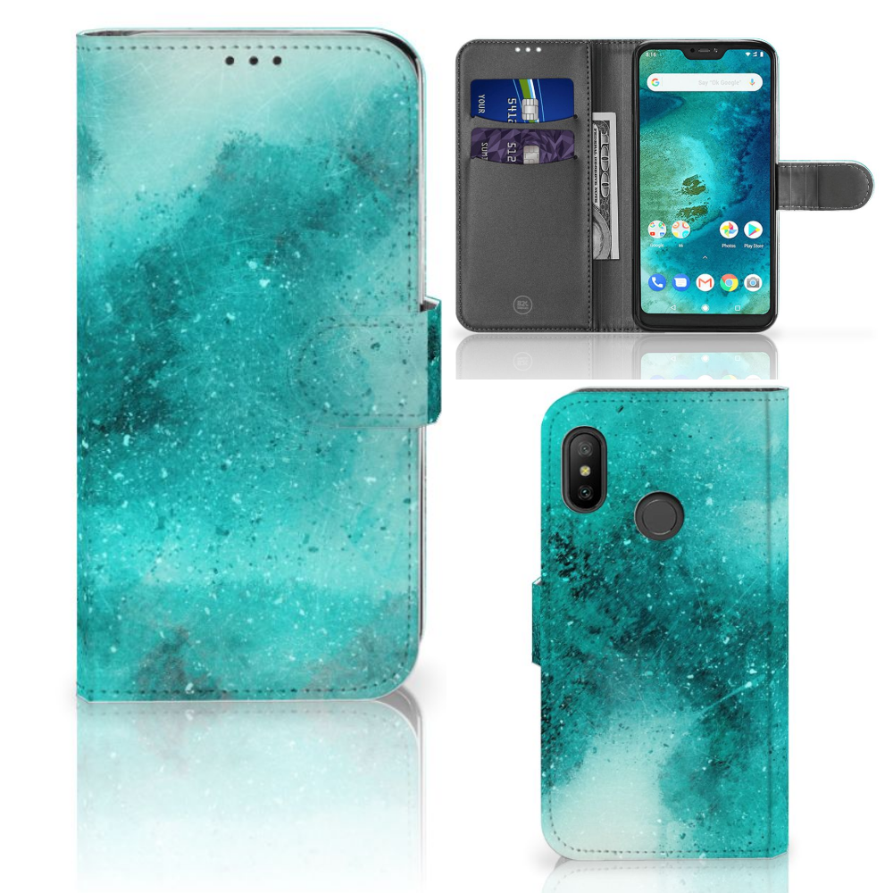 Xiaomi Mi A2 Lite Hoesje Painting Blue bookcase design blauw palet aanzicht