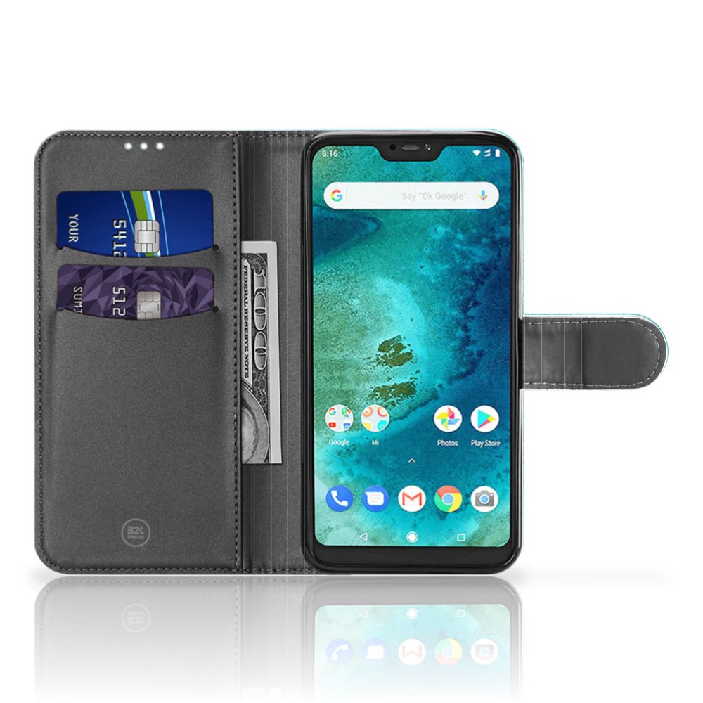 Hoesje Xiaomi Mi A2 Lite Painting Blue bookcase zwart aanzicht