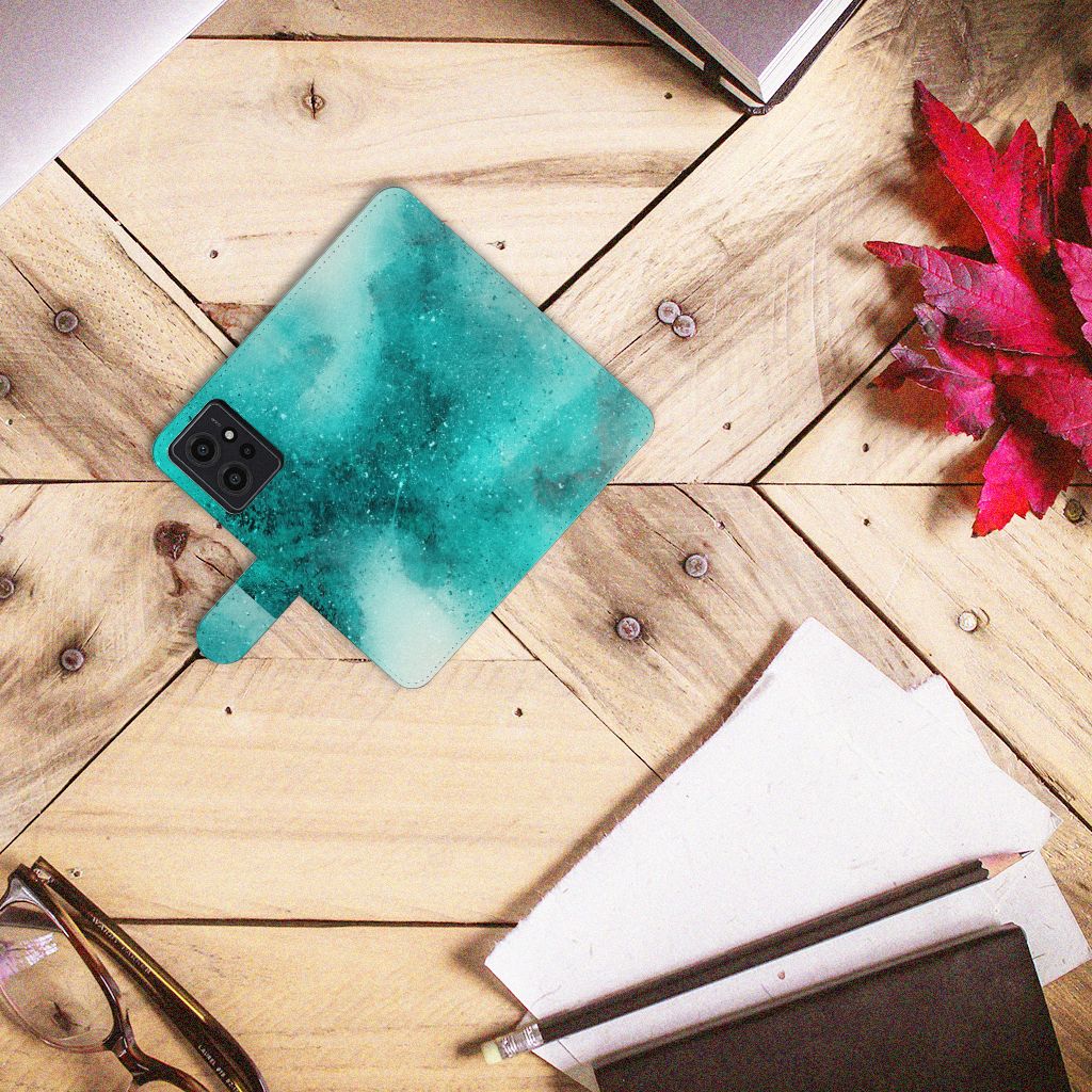 Hoesje Xiaomi Redmi Note 12 4G Painting Blue bookcase design turquoise aanzicht