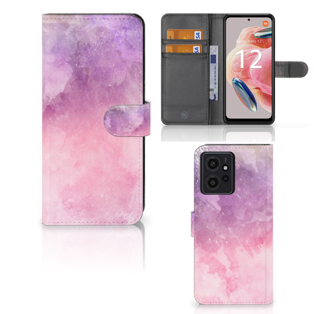 Hoesje Xiaomi Redmi Note 12 4G Pink Purple Paint bookcase model design aanzicht