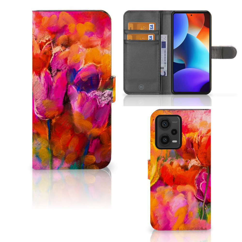 Hoesje Xiaomi Redmi Note 12 Pro Plus Tulips telefoonhoesje artistiek kleurrijk vooraanzicht