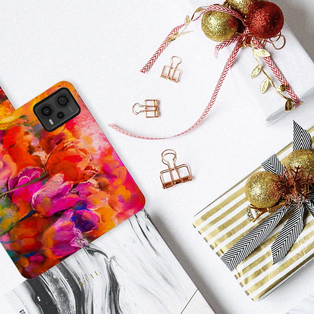 Hoesje Xiaomi Redmi Note 12 Pro Plus Tulips kleurrijk bloemen design aanzicht