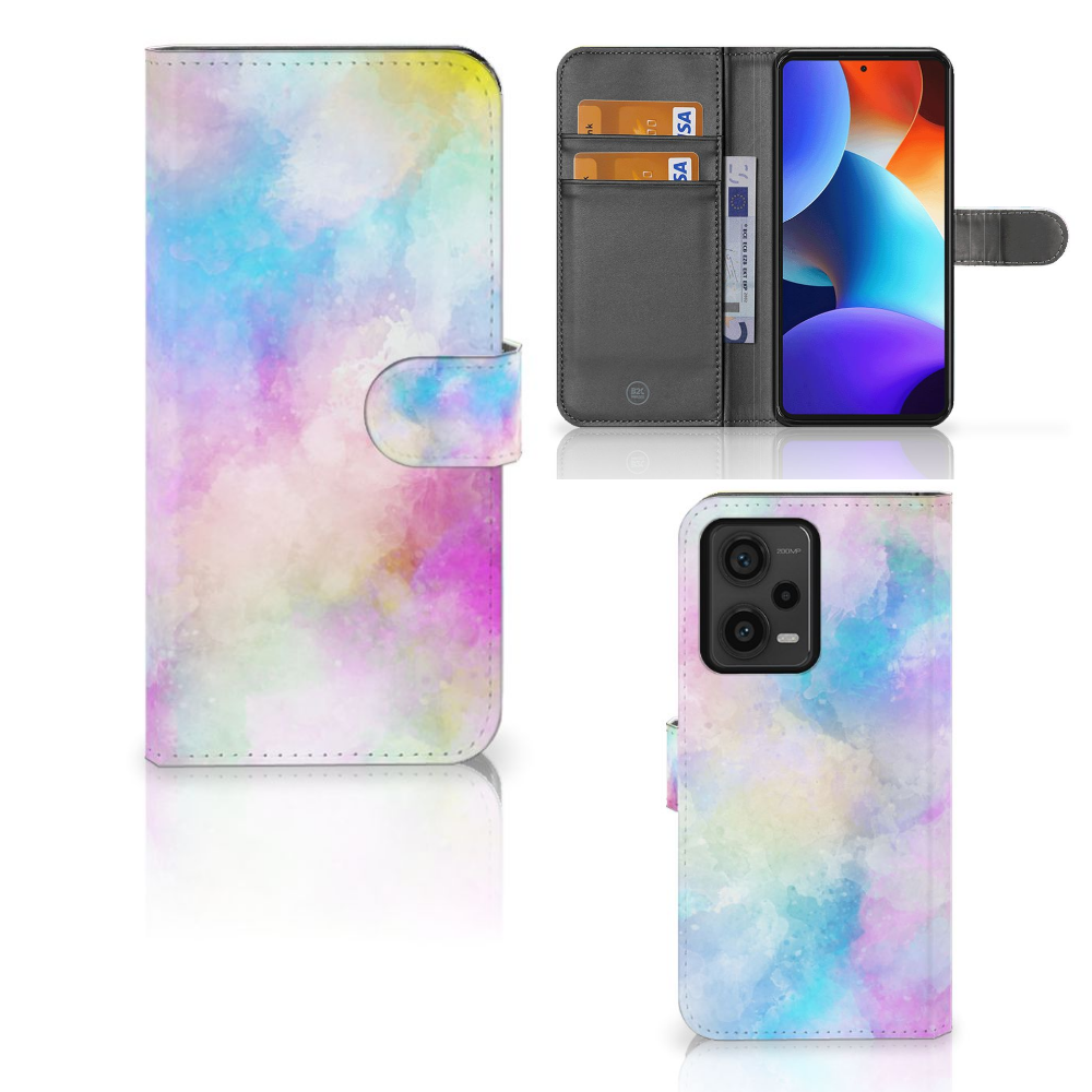 Hoesje Xiaomi Redmi Note 12 Pro Plus Watercolor Light met pastelkleuren en pasjeshouder, kleurrijk en uniek design.