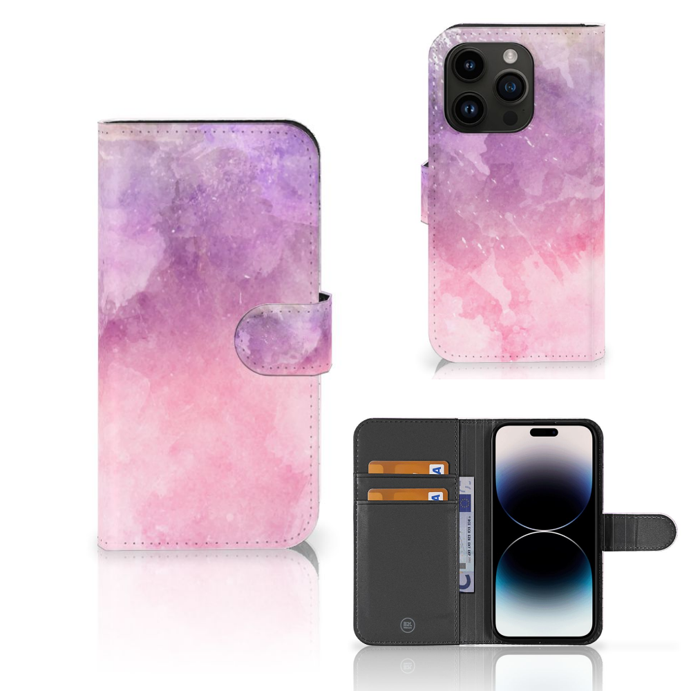 Hoesje iPhone 15 Pro Pink Purple Paint met een schilderachtig ontwerp en bescherming tegen vallen.