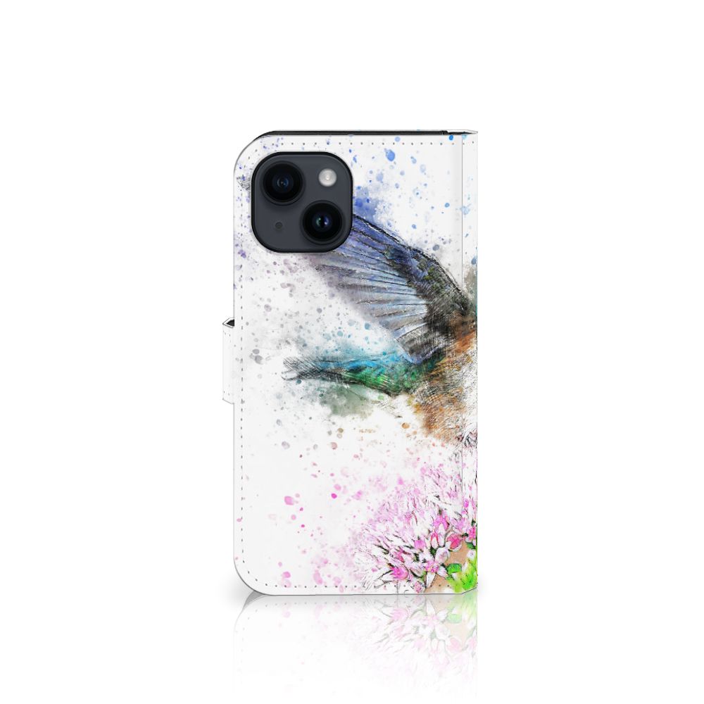 Hoesje iPhone 15 Vogel met kleurrijke kolibrie op bloem, artistiek design voor stijl en bescherming.