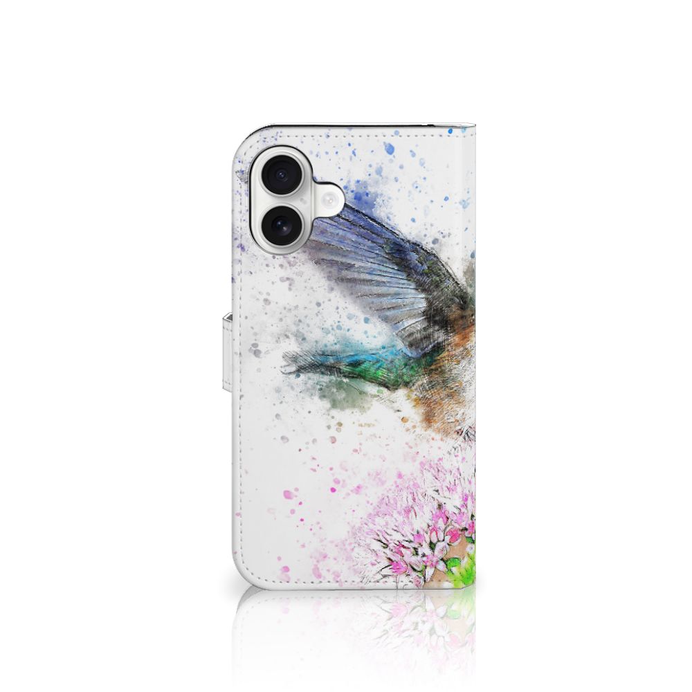 Hoesje iPhone 16 Plus Vogel kunst design kolibrie bloem aanzicht