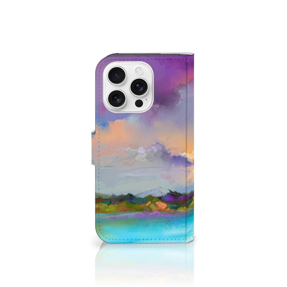 Hoesje iPhone 16 Pro Boat hoesje abstract kunst paars blauw groen aanzicht
