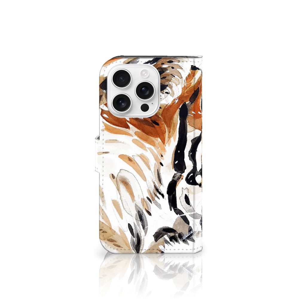 Hoesje iPhone 16 Pro Watercolor Tiger tijger schilderij design vooraan