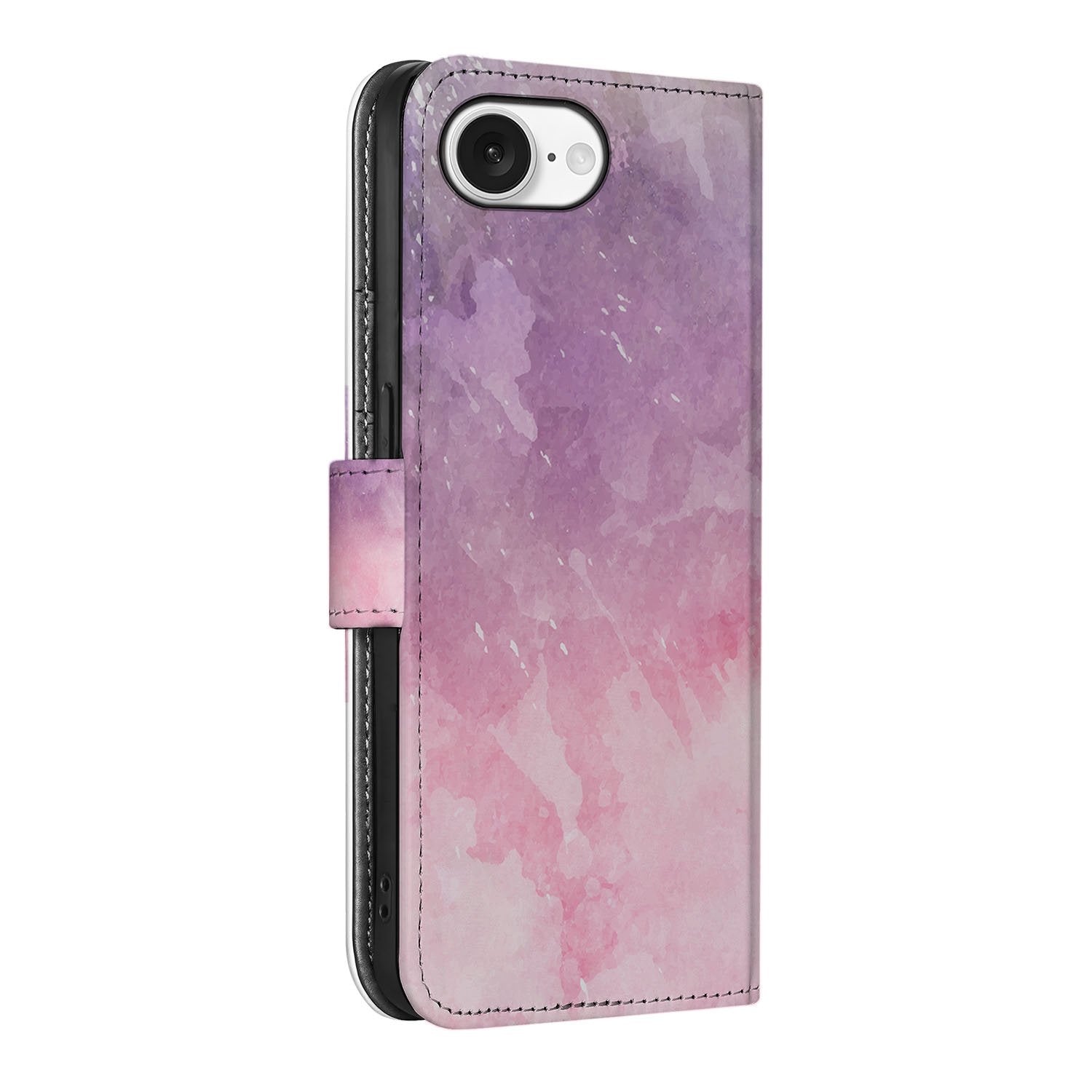 Hoesje iPhone 16e Pink Purple Paint schilderachtig ontwerp zijaanzicht