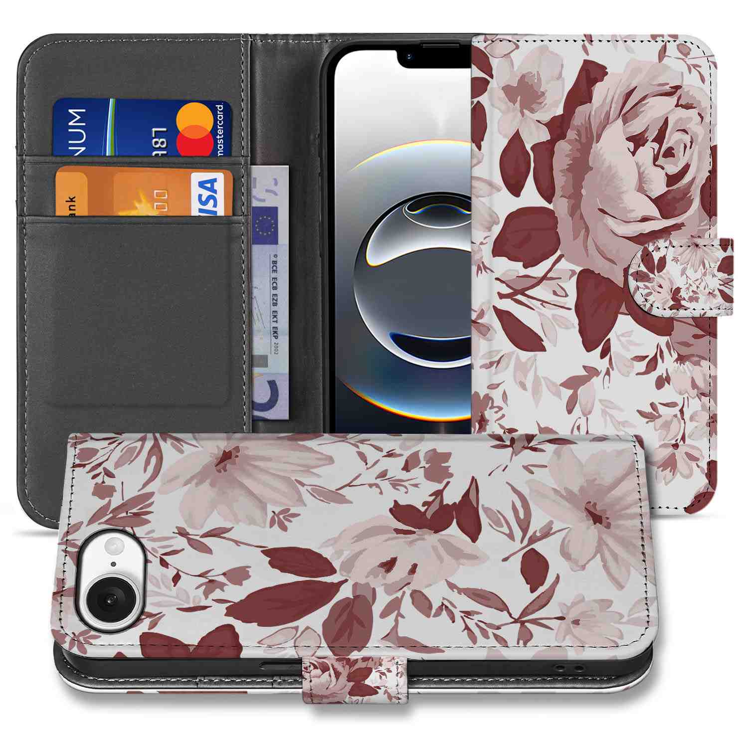 iPhone 16e hoesje Watercolor Flowers boekhoesje bloemen vooraanzicht