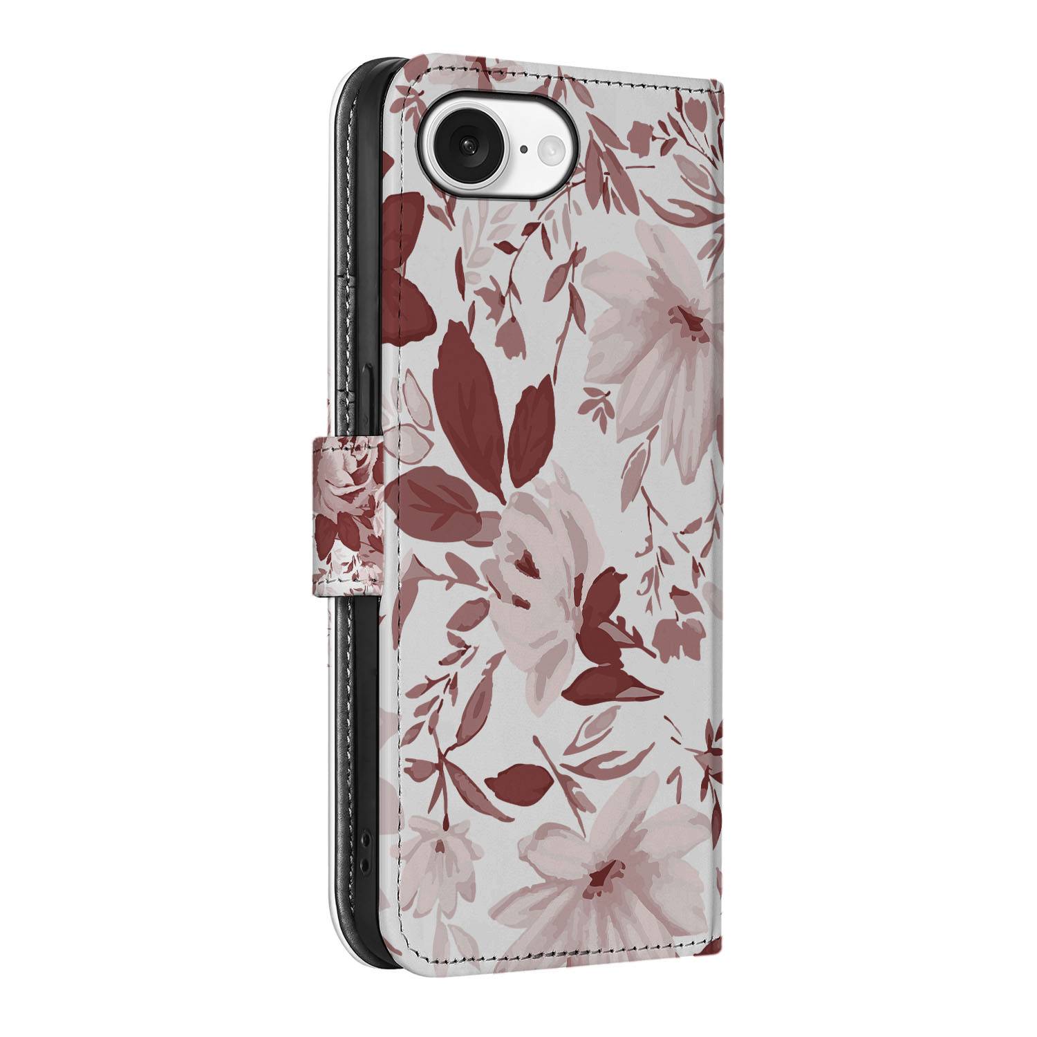 Hoesje iPhone 16e Watercolor Flowers boekhoesje bloemen zijaanzicht
