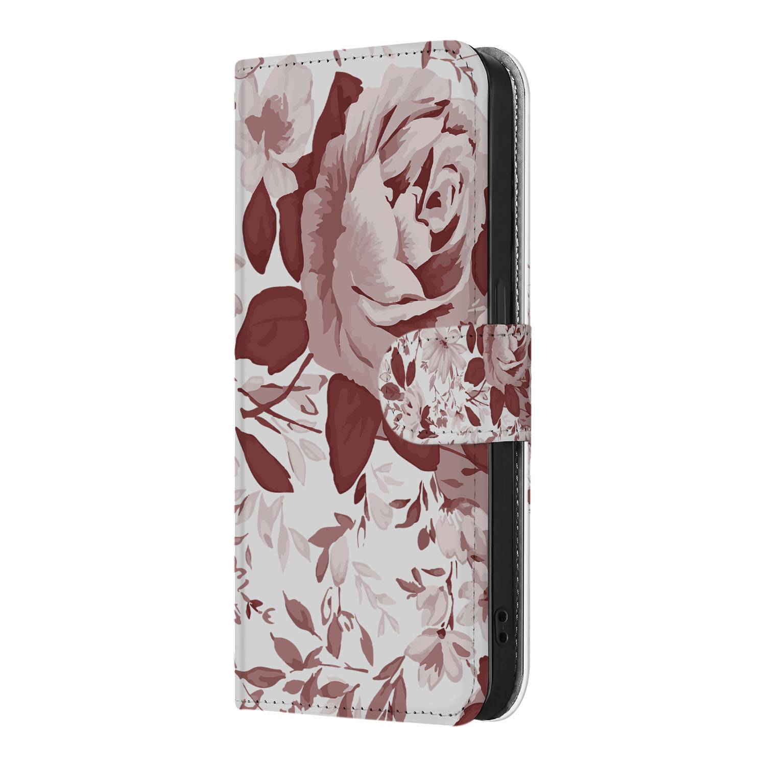 Hoesje iPhone 16e Watercolor Flowers boekhoesje bloemmotief zijkant
