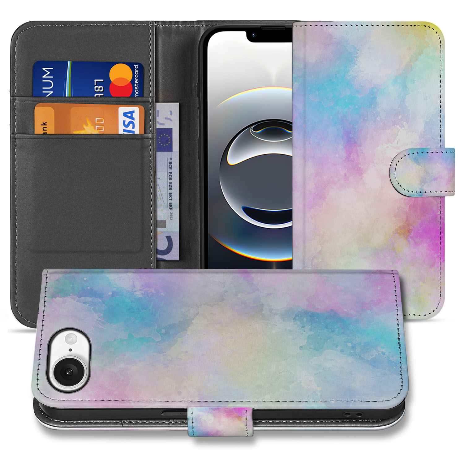 Hoesje iPhone 16e Watercolor Light hoesje watercolor pastelkleur ontwerp aanzicht