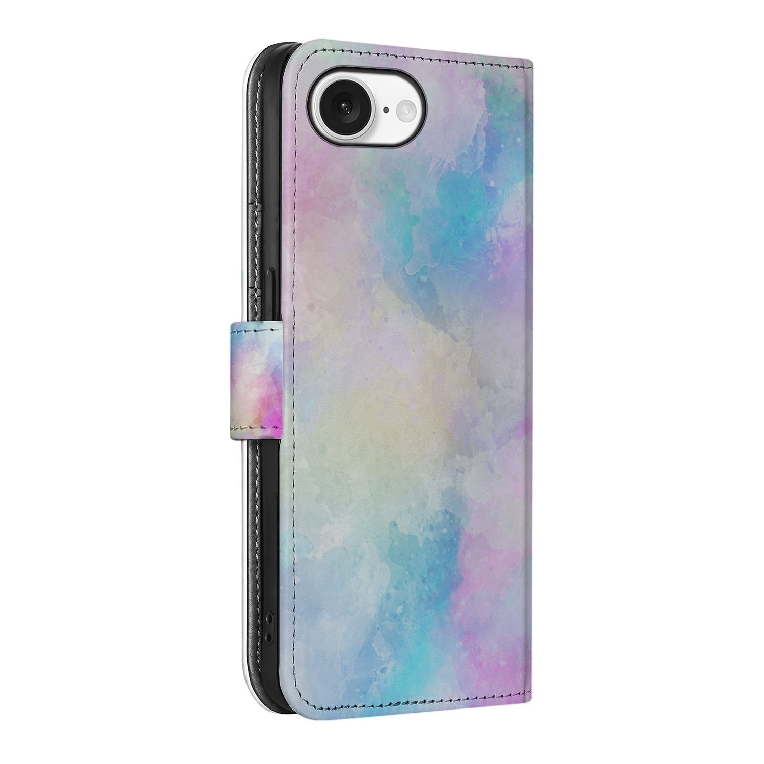 Apple iPhone 16e hoesje Watercolor Light zijaanzicht pastelkleuren uniek